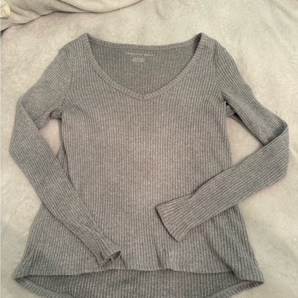 american eagle grey ribbed long sleeve